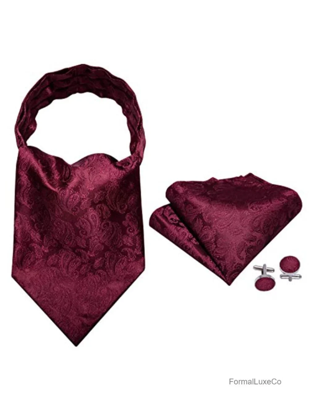 Men's Jacquard Woven Silk Microfiber Cravat & Hanky Set with Cufflinks, Self